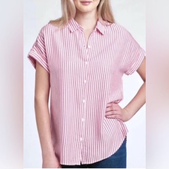 Beachlunchlounge Pink Striped Women's Top - Picture 1 of 14
